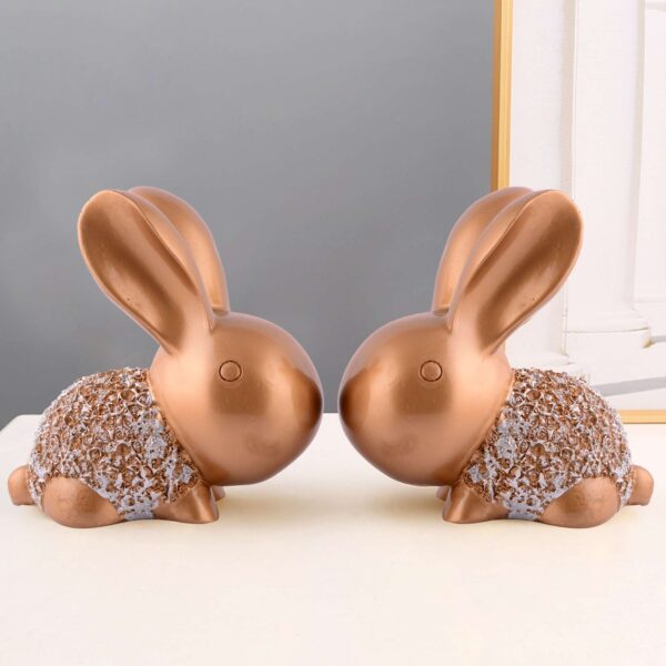 Rabbit Cute Pair Statue for Home Decor Showpiece | Kids Room Decorative Showpiece (Copper)