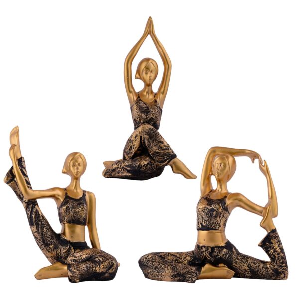 Suitable for home decor Yoga Posture Lady Statue Idol for Home Yoga Statue three pair admirable piece of gift (golden) - Image 4